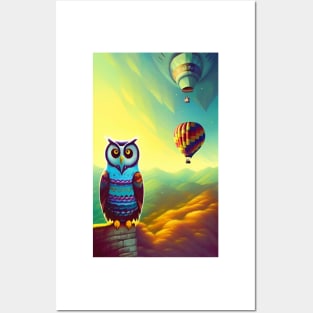 Owl And Hot Air Balloons Posters and Art